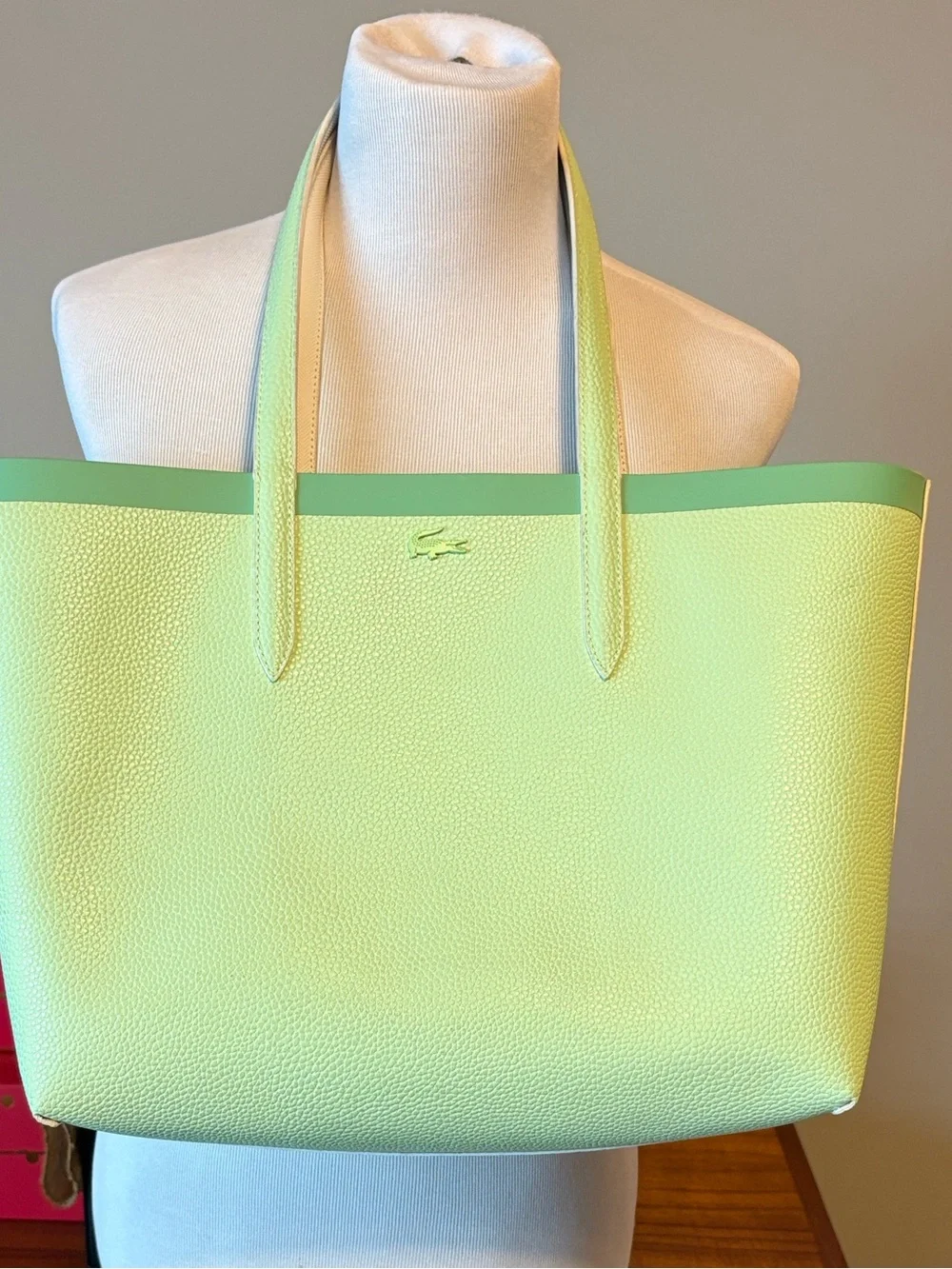 Lacoste White/Green Reversible Anna Tote - Picture 5 of 8
